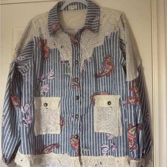 POL Blue and White Striped Floral Jacket NWOT - Picture 1 of 4